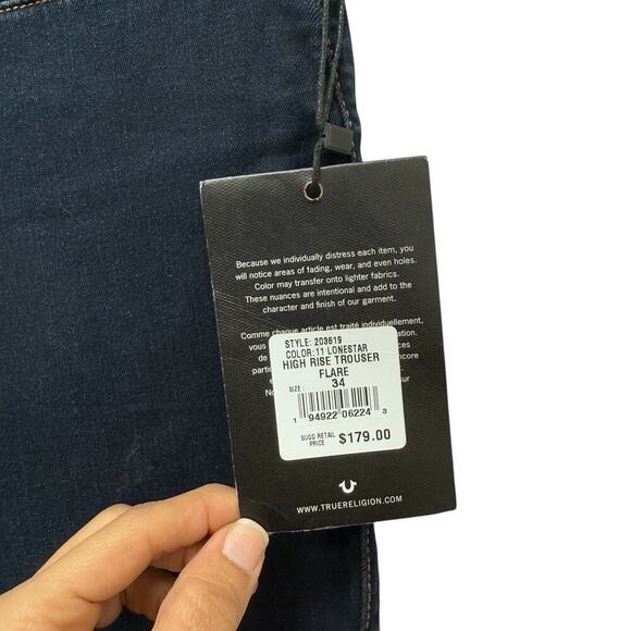 NWT True Religion 11 Lonestar High Rise Trouser Flare Jeans Size 34 - Picture 5 of 10